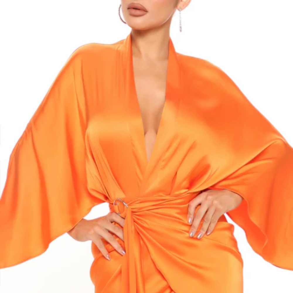 Orange Silky Wrap Dress